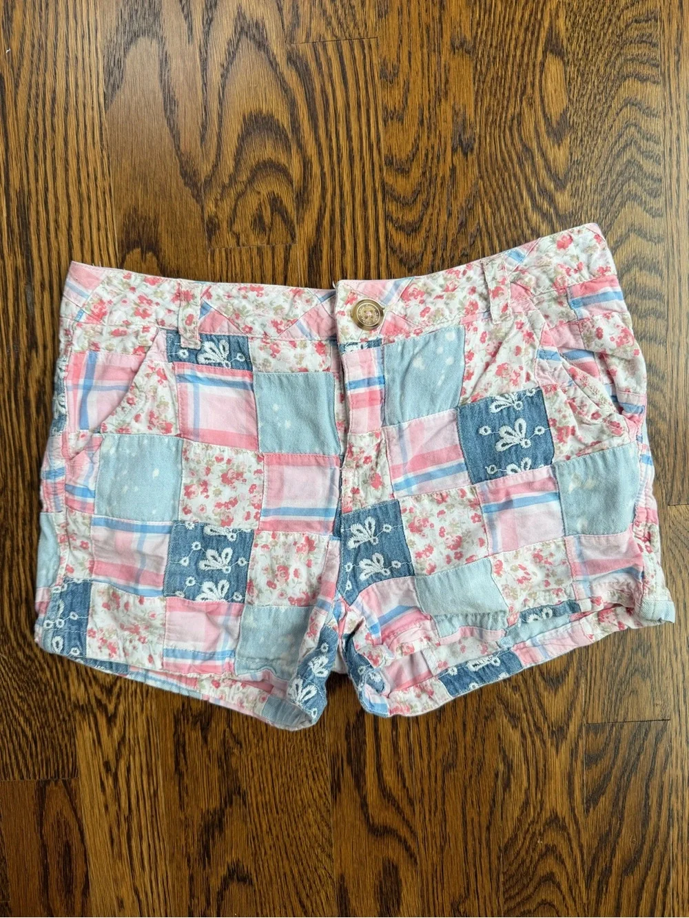 Justice Girl’s Patchwork Floral Cotton Shorts - Pink Blue